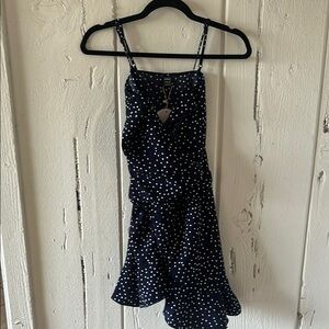 SHEIN Navy Ruffle Dress with White Dots
